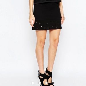 French Connection Black Ele Eyelet Mini Skirt
